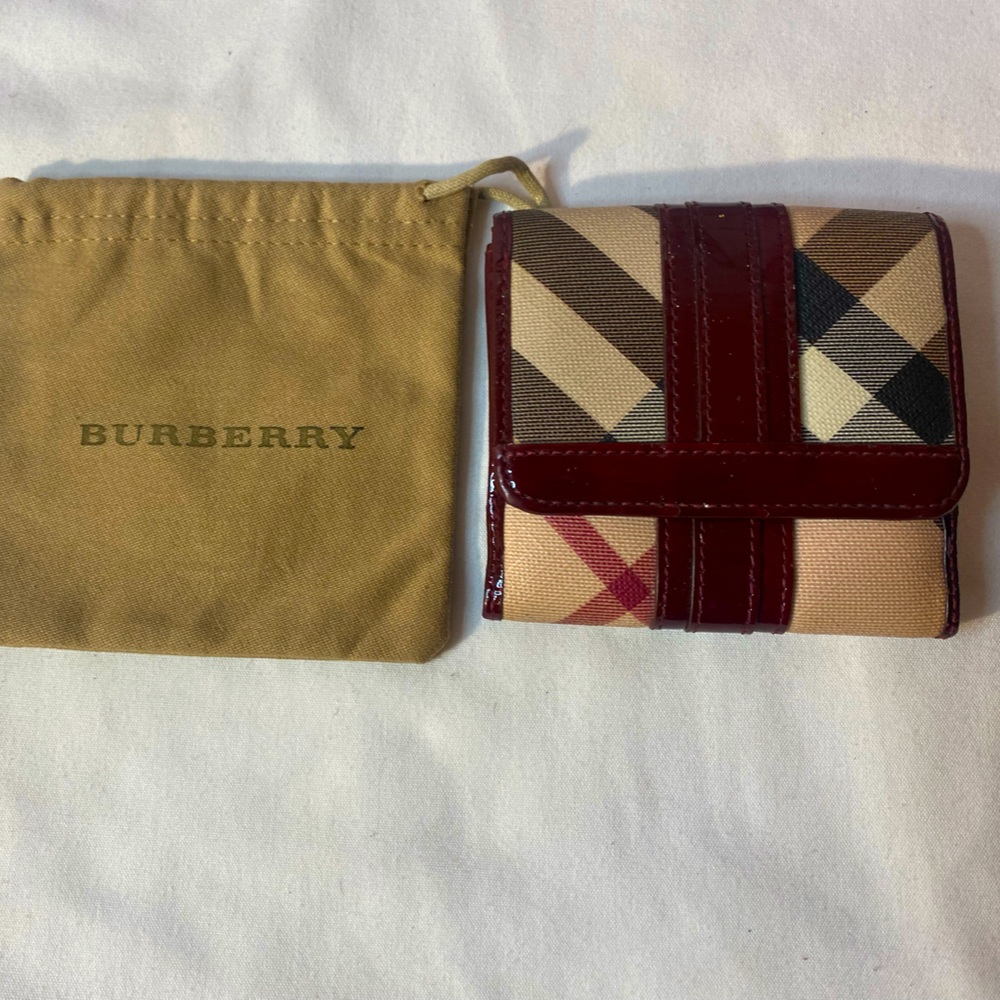 Like new Burberry wallet canvas and red patent leather!